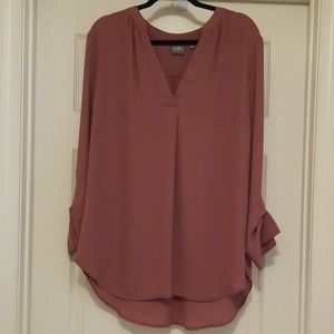 NY&C Mauve blouse with roll tab sleeves, sz XL